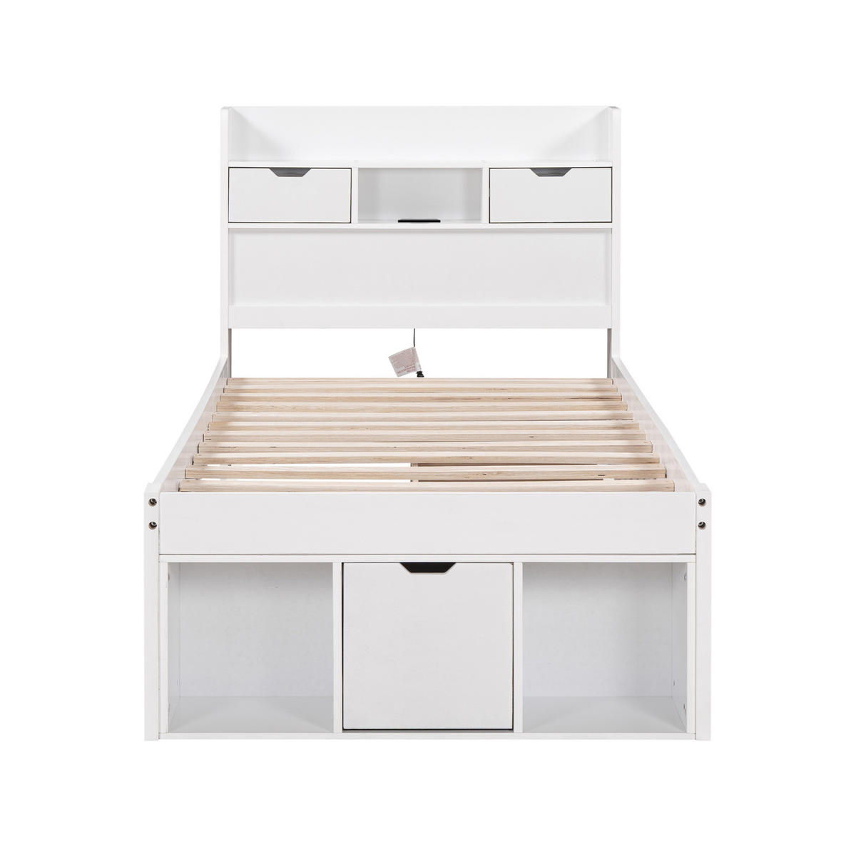 KINDERBETT 90/200 cm Weiß mit USB- und Type-C-Anschlüssen und viel Stauraum - Weiß, Holzwerkstoff (90/200cm) - Flora Grace