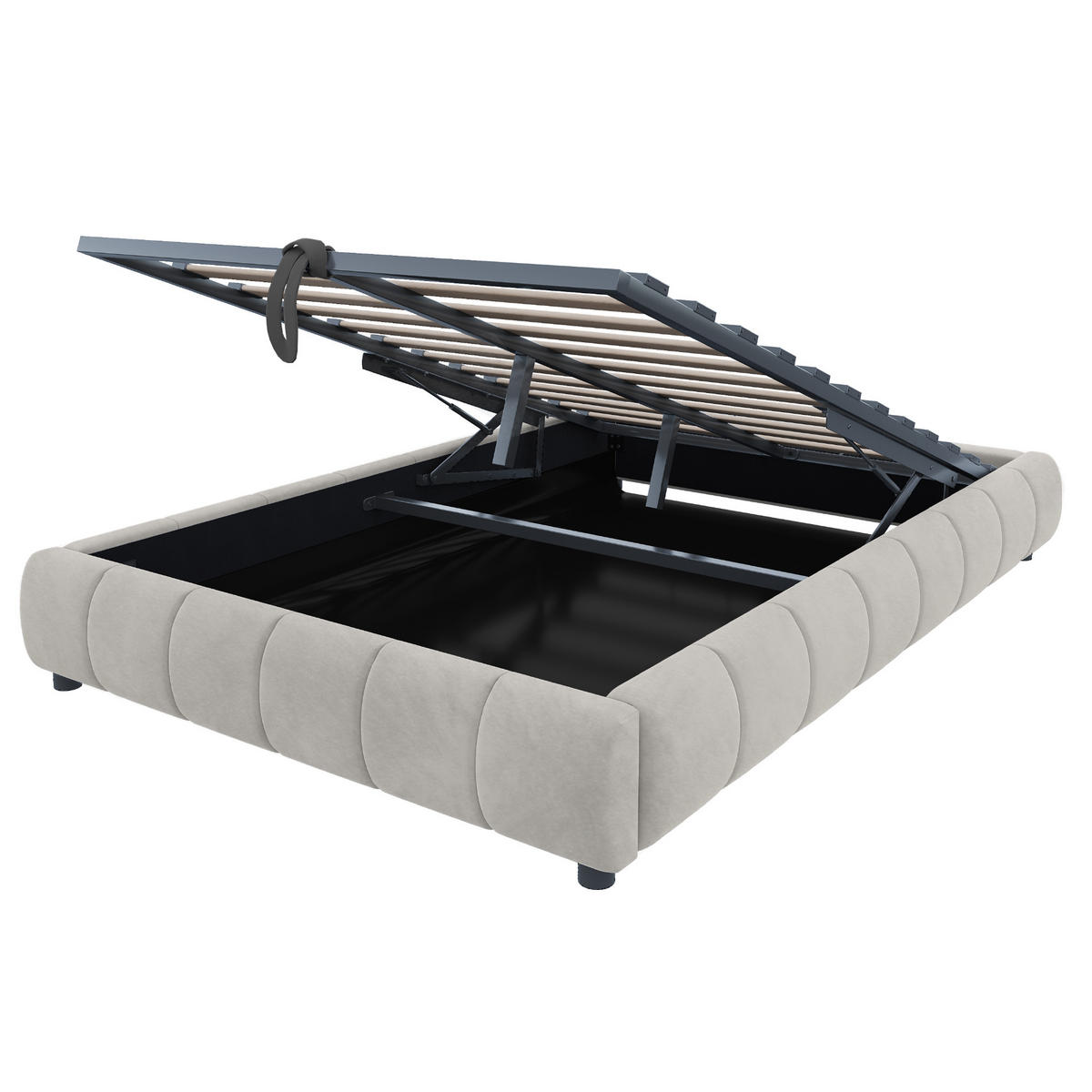 POLSTERBETT 140/200 cm Beige ohne Kopfteil mit LED-Lichtleiste und hydraulischem Stauraum - Beige, Textil (140/200cm) - OKWISH