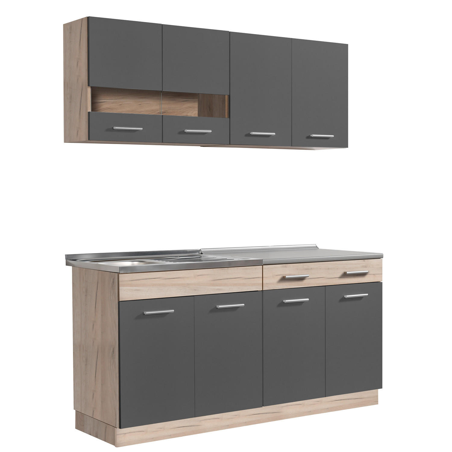 Homestyle4u Küchenleerblock Grau 160x206x60 cm