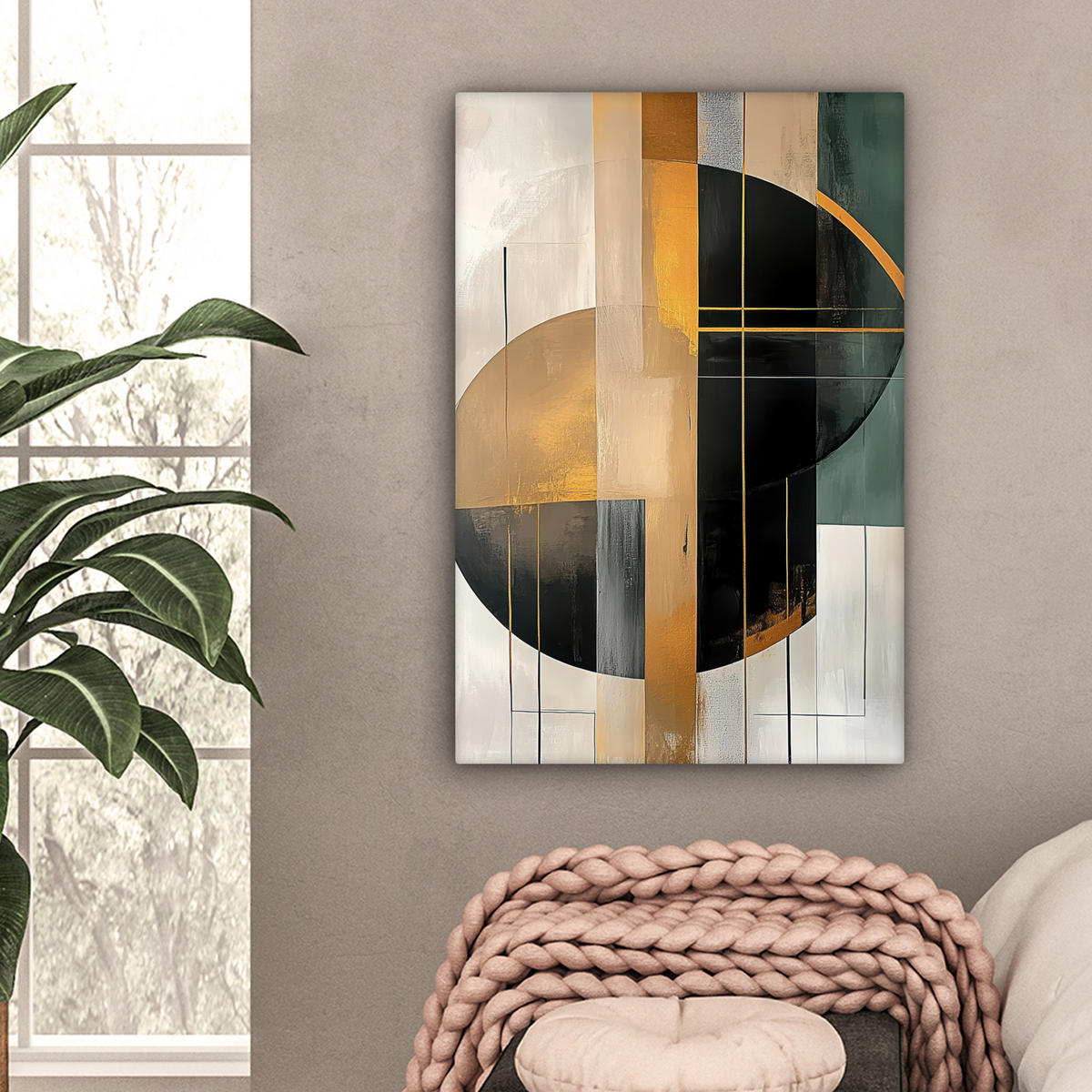 LEINWANDBILD - Abstrakt - Gold - Bronze - Grün - Formen - Modern - 60x90 - Kunstdruck - Multicolor, Textil (60/90cm) - MuchoWow