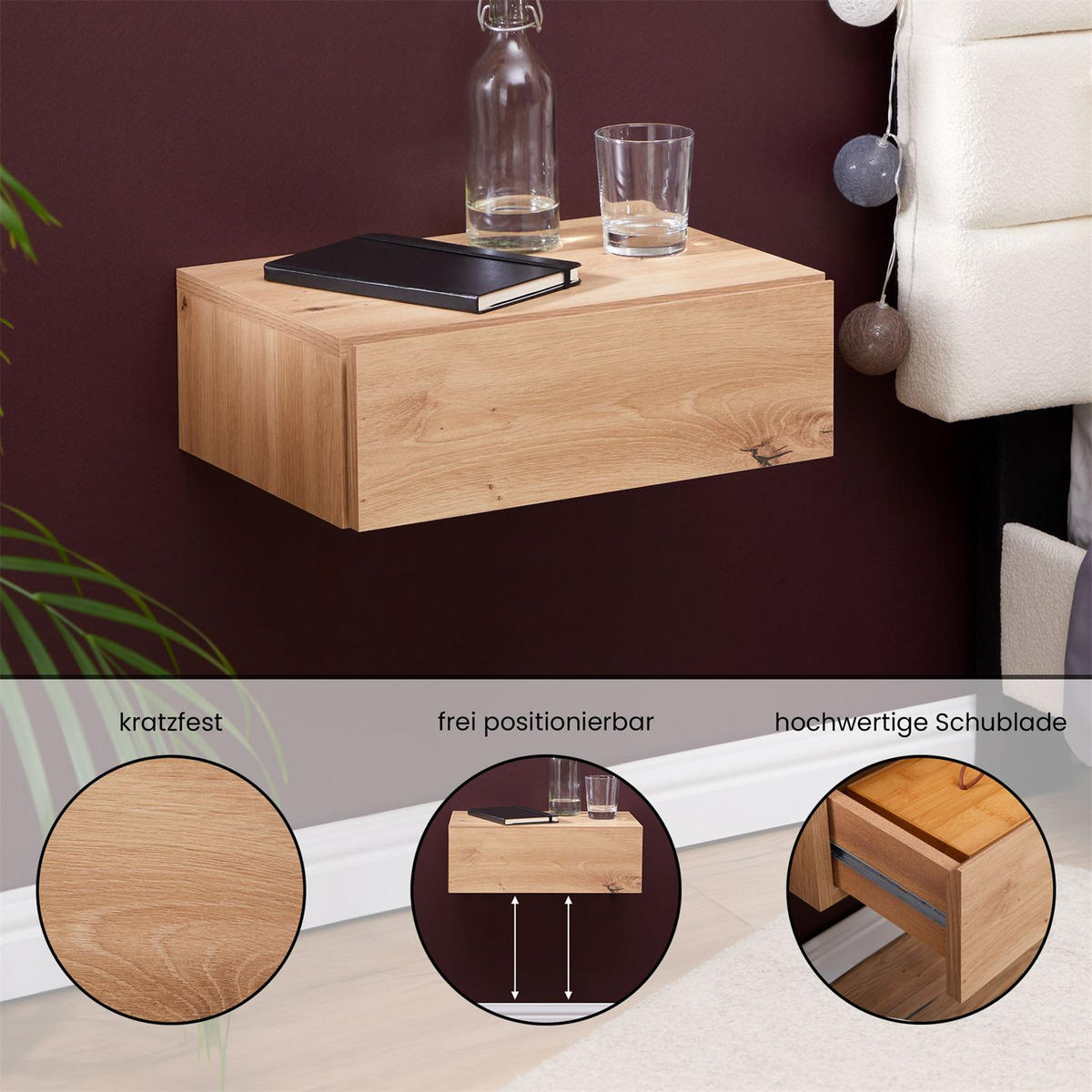 NACHTTISCH ANNE hängend - Eiche Artisan, Holzwerkstoff (42/14/30cm) - CARO-Möbel