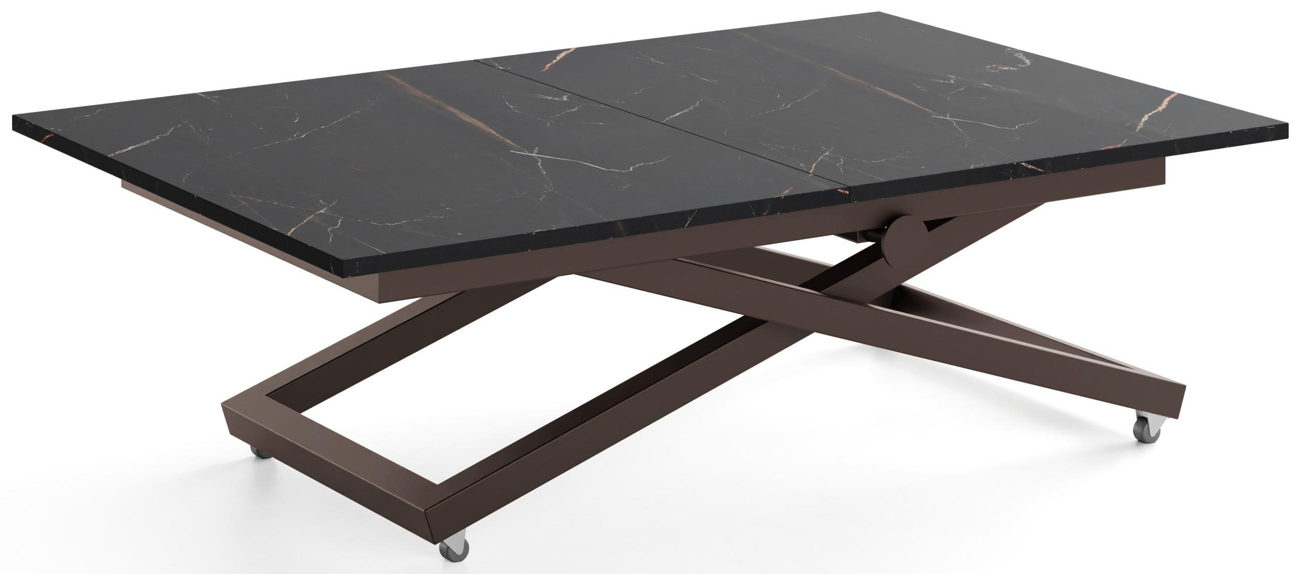 COUCHTISCH Axen höhenverstellbar ausziehbar, Schwarz Marmor Kupfer 120-160/80/38-75 cm - Braun/Kupferfarben, Holzwerkstoff/Metall (80/160/75cm) - WFL GROUP