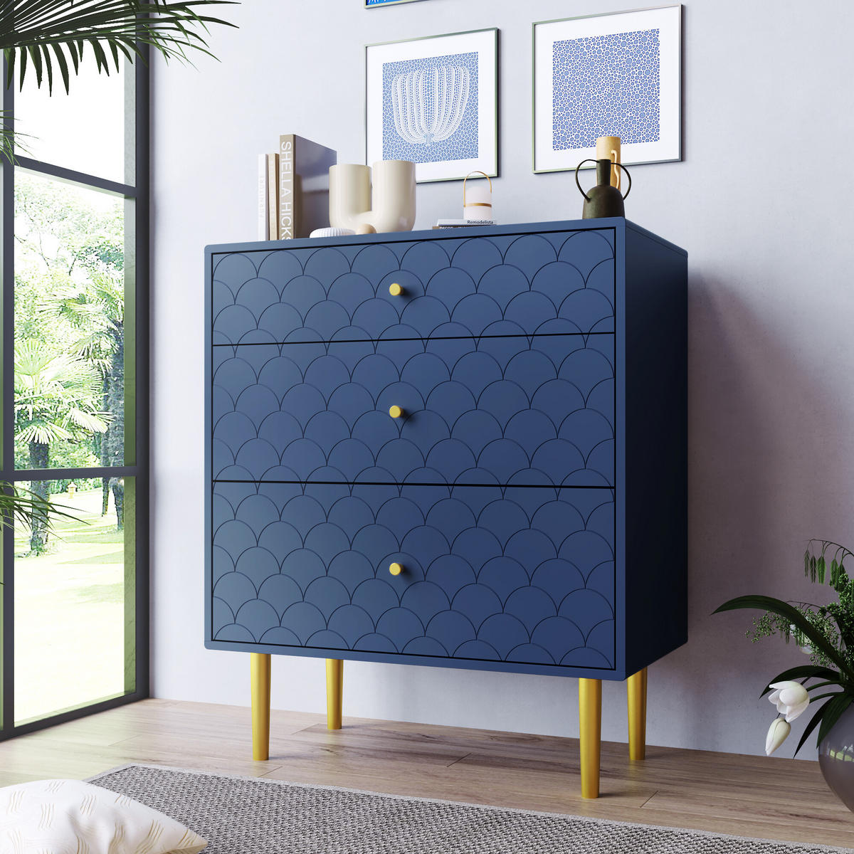 KOMMODE Blau 75/40/89 cm - Blau, Holzwerkstoff (40/89/75cm) - Urban Meuble