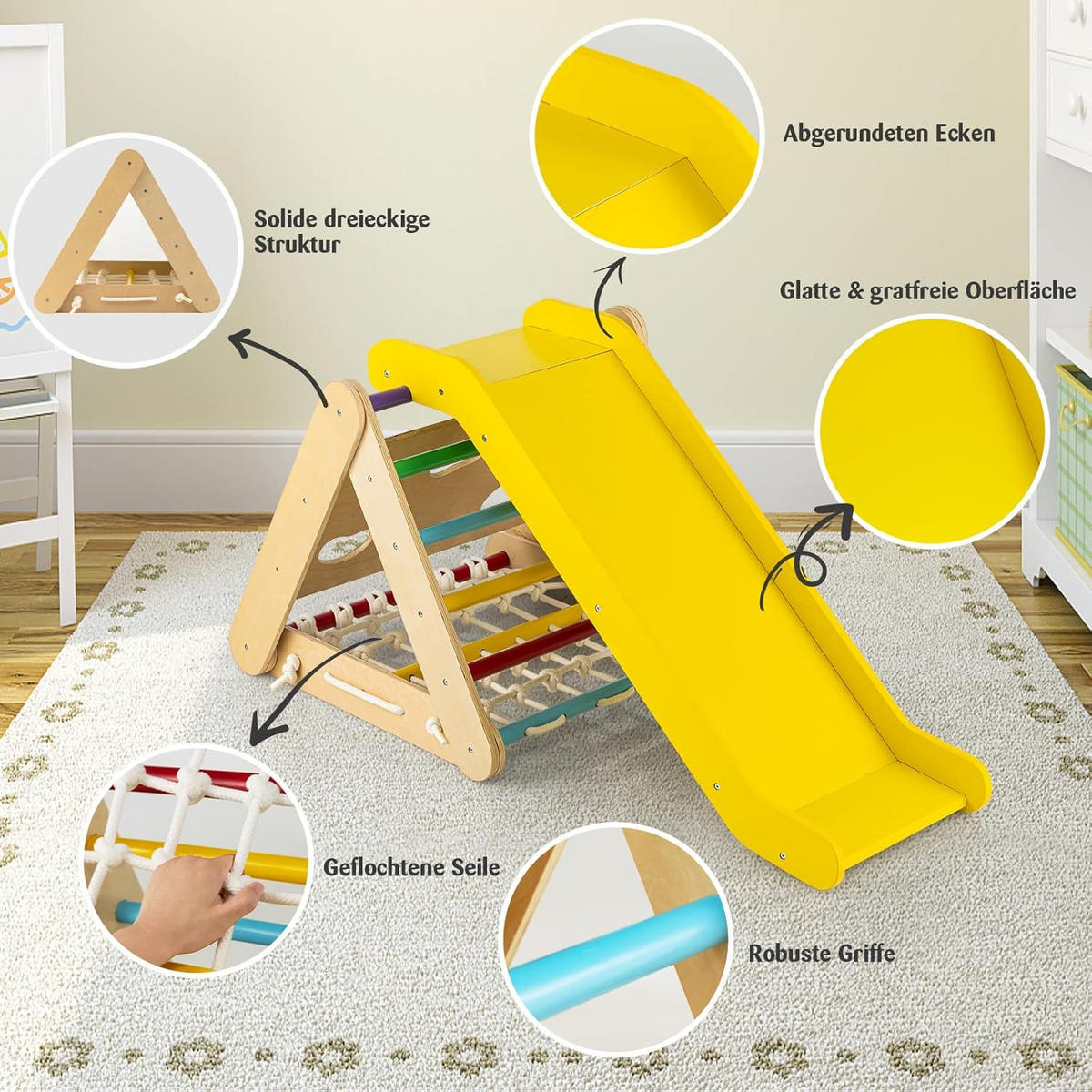KLETTERDREIECK 4 in 1 multicolor - Multicolor, Holz (64/58/63cm) - COSTWAY