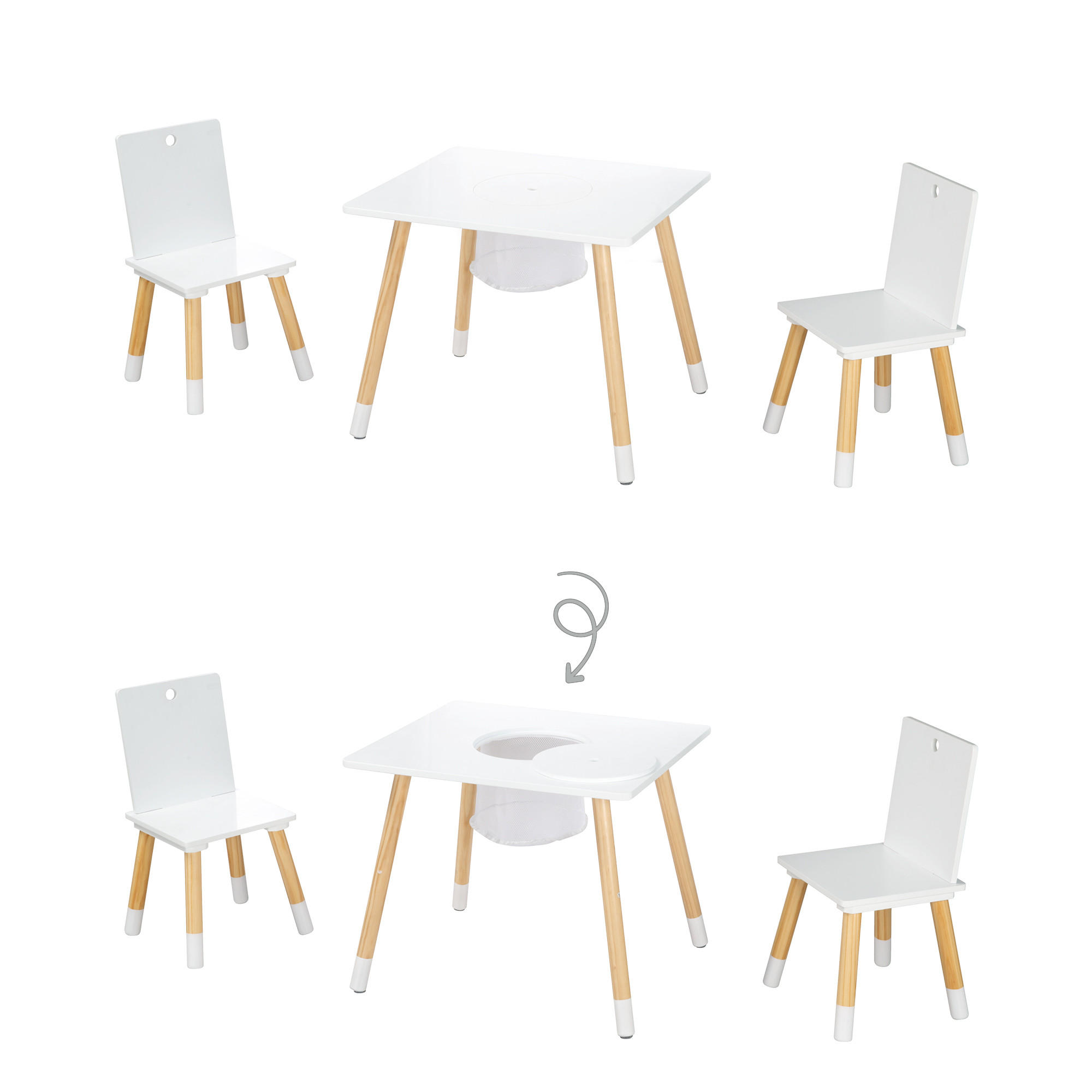 SITZGRUPPE mit Aufbewahrungsnetz - Naturfarben/Weiß, Holzwerkstoff/Textil (60/54/50cm) - Roba