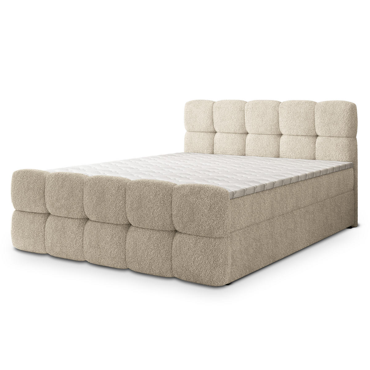 BOXBETT BRUME 180x200 cm mit Matratze und Topper, H2+H3 - Creme - Creme, Holz (180/200cm) - MASSENO