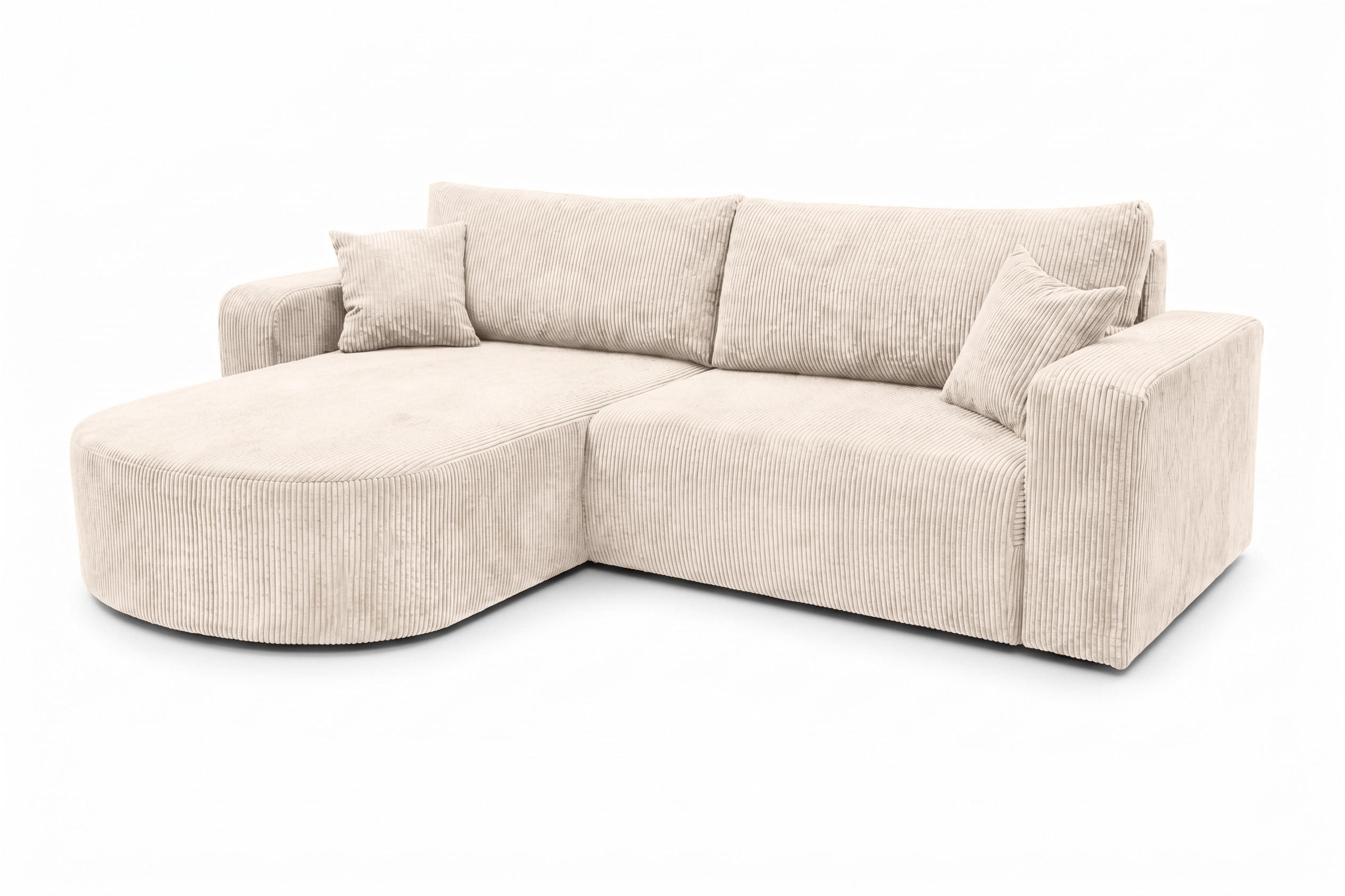 ECKSOFA Mit Schlaffunktion, Cordstoff Poso, Beige, Links, ROUND ONE - Creme, Holz (244/175cm) - Kaiser Möbel
