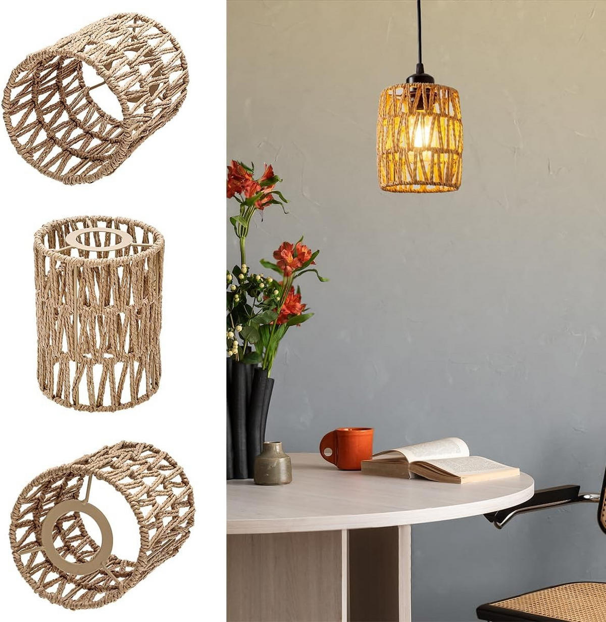 LAMPENSCHIRM Rattan Zylinder，12/12/15cm - Gelb, Naturmaterialien (12/12/15cm) - Weltevree