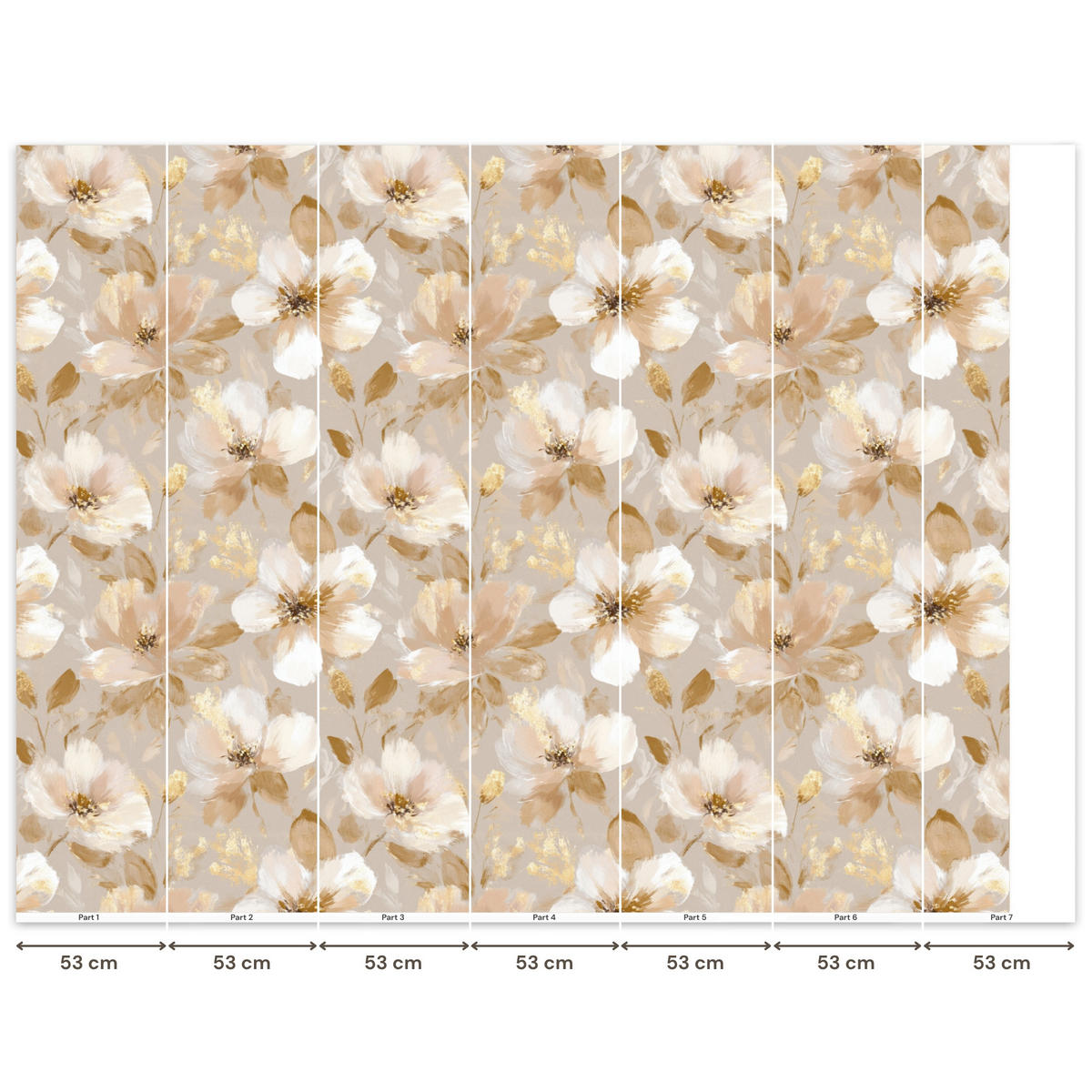 TAPETE - Blumen - künstlerisch - Gold - 350x280 cm - Beige, Papier (350/280cm) - OnlyWow