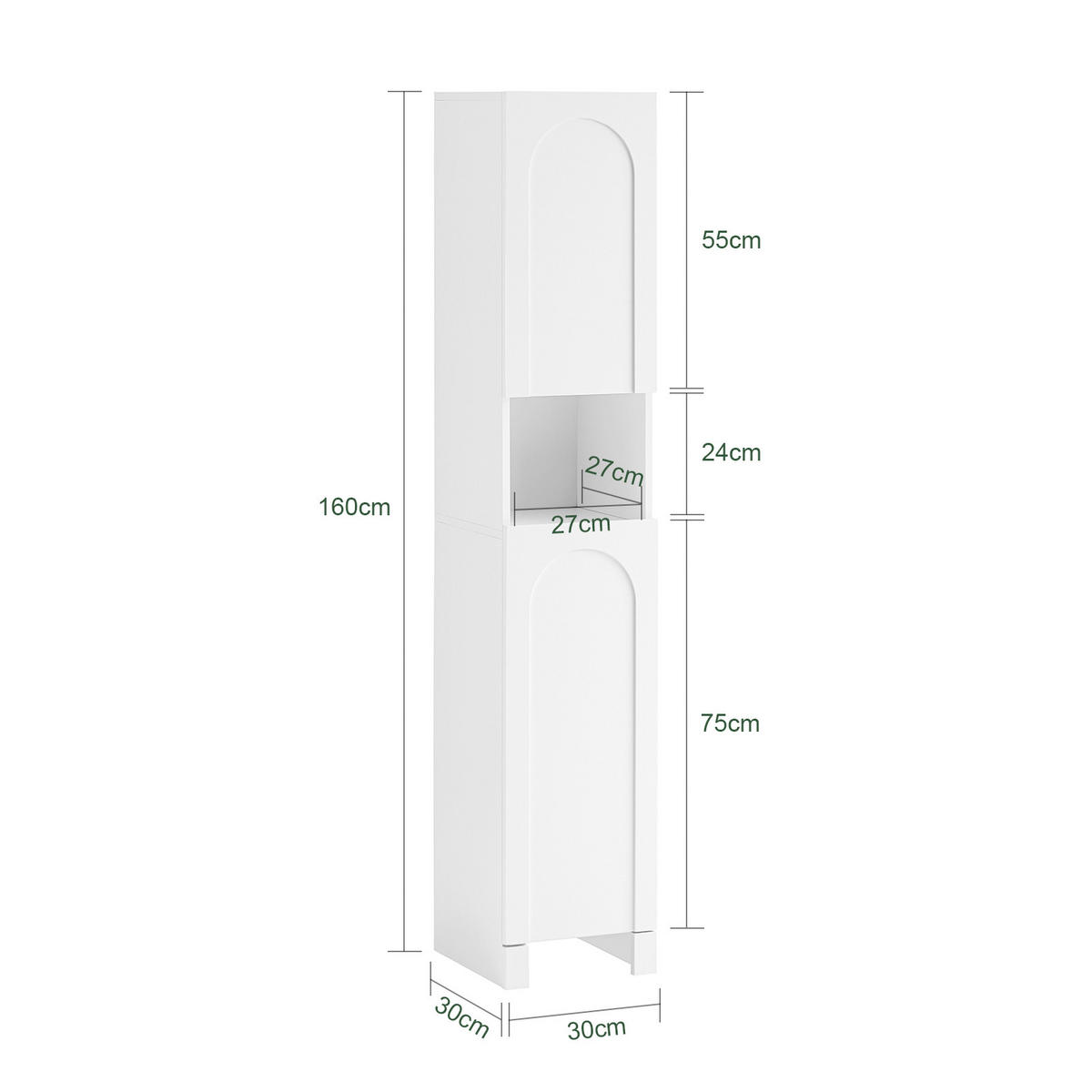 HOCHSCHRANK Weiß - Weiß, Holzwerkstoff (30/160/30cm) - SoBuy