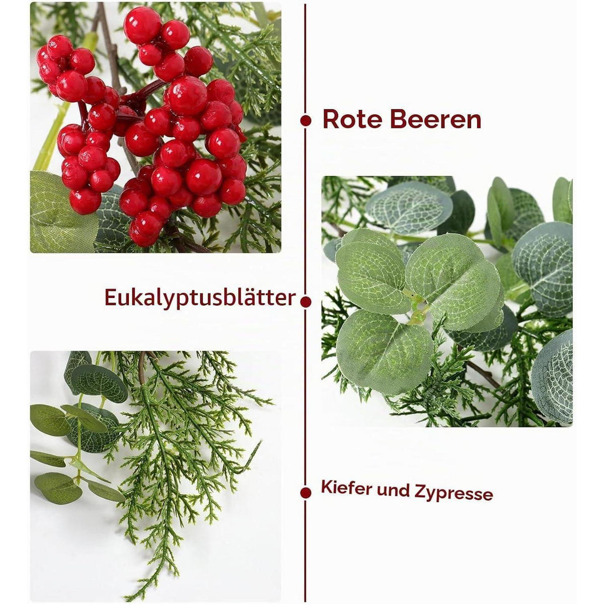WEIHNACHTSGIRLANDE 2-teiliges Set 190 cm mit roten Beeren - Multicolor, Kunststoff (190cm)