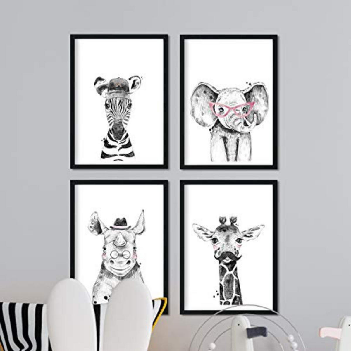 POSTER Set mit 4 Filmen der lustigen Kindertiere A4 Rahmenlos - Klar, Papier (29.7/3cm) - Nacnic