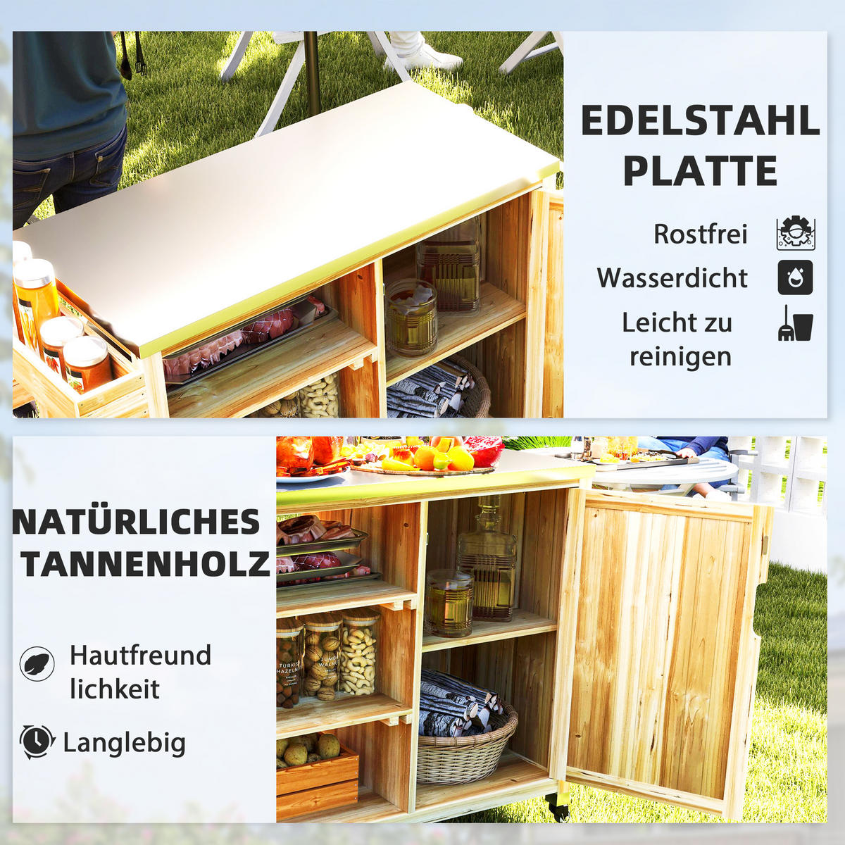 GRILLWAGEN 6-Etagen - Naturfarben, Metall (50/91.5/134.5cm) - Outsunny
