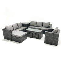 GARTENMÖBEL-SET COUCHTISCH SESSEL SOFA mit HOCKER Polyrattan Dunkelgrau Gemischt 10-Sitzer - Dunkelgrau/Grau, Glas/Kunststoff - Fimous