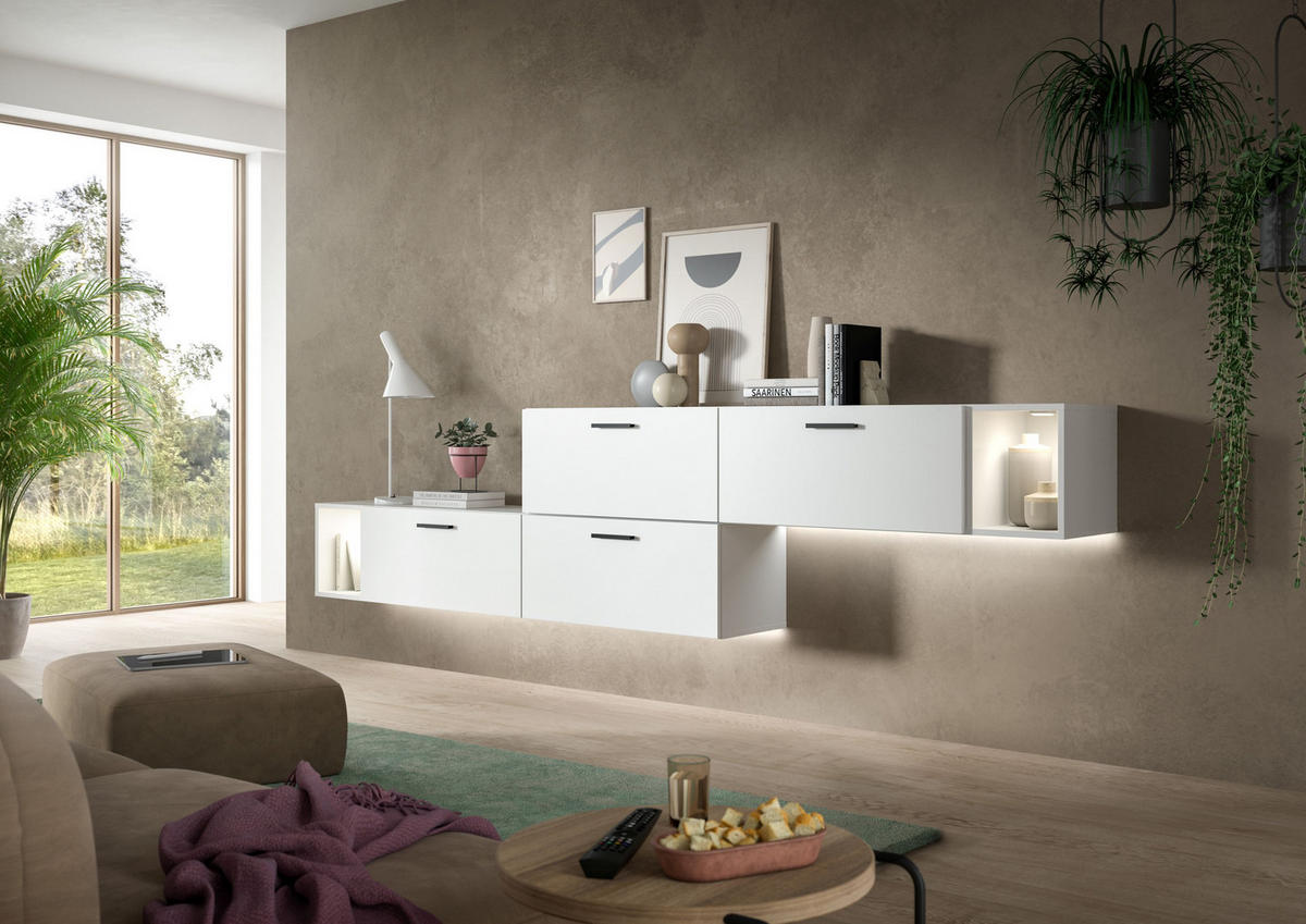 WOHNWAND INKL BELEUCHTUNG The One weiß 276/34/97 cm - Weiß, Holzwerkstoff (276/97/34cm) - Xonox