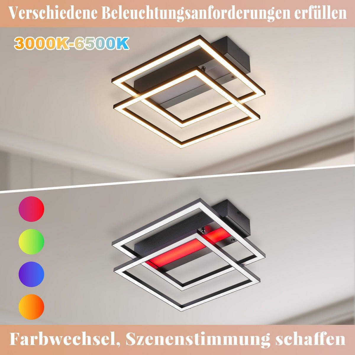 LED-DECKENLEUCHTE Lowman 37/36/7.5cm - Schwarz, Metall (36/37/7.5cm) - Nettlife