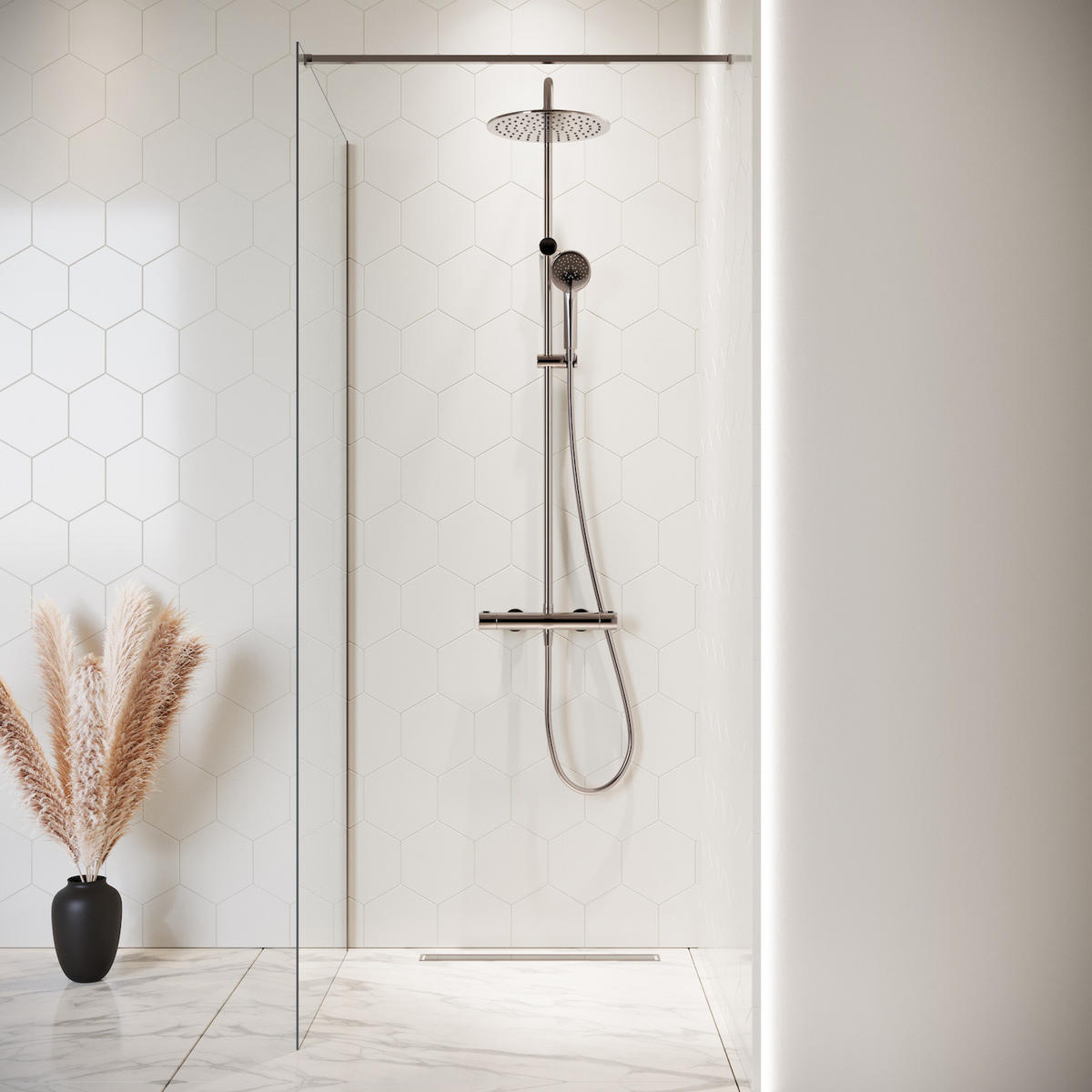 DUSCHWAND Florida - 50 x 200 cm - Chrom - Walk-In Duschabtrennung aus Sicherheitsglas - Chromfarben, Glas (50/200cm) - Badplaats