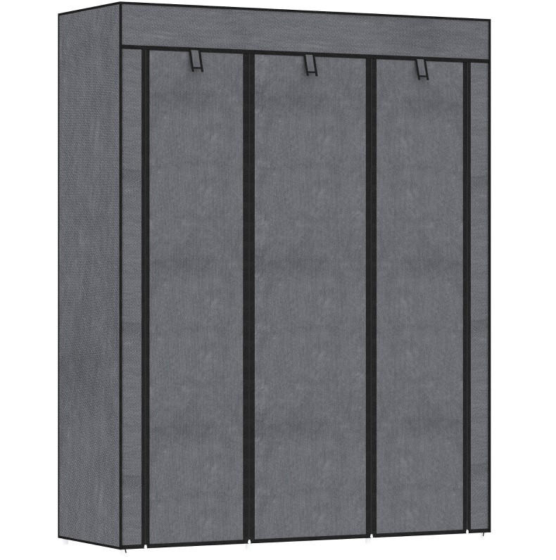 KLEIDERSCHRANK 125/43/162,5 cm aus Stoff mit 2 Kleiderstangen und 8 Fächern - Dunkelgrau, Textil (125/162.5/43cm) - BEAOK