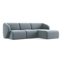 ECKSOFA Rechts Samt Stoff Blau - Schwarz/Hellblau, Holzwerkstoff/Kunststoff (248/166cm) - Makamii