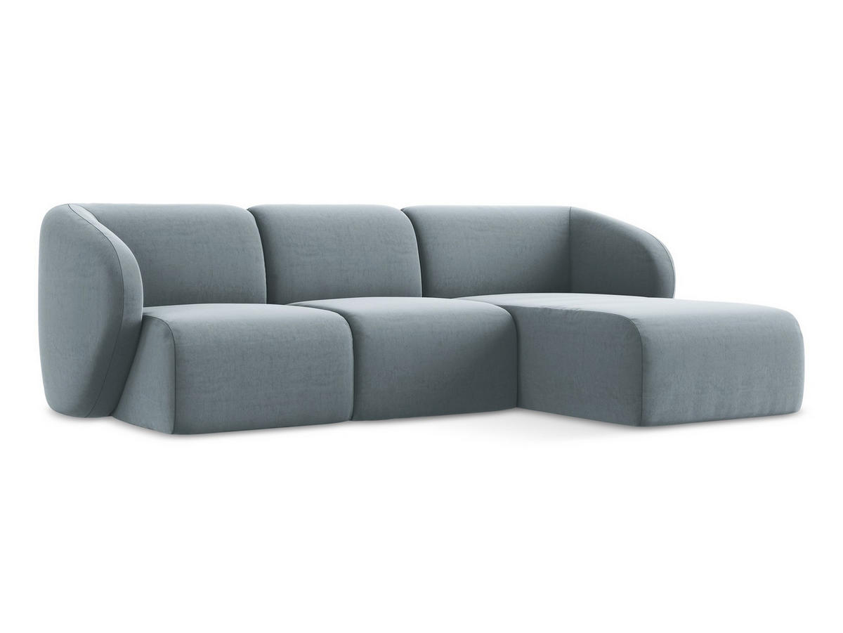 ECKSOFA Rechts Samt Stoff Blau - Schwarz/Hellblau, Holzwerkstoff/Kunststoff (248/166cm) - Makamii