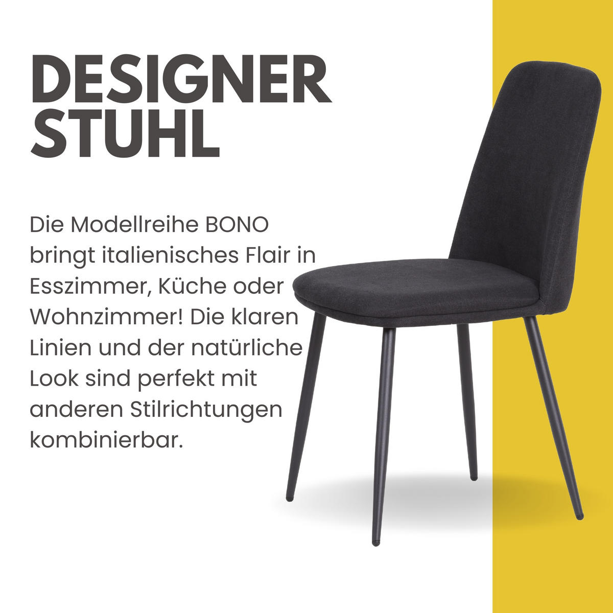 ESSZIMMERSTÜHLE Bono 2er Set Schwarz - Schwarz, Textil (55/85/48cm) - Albatros