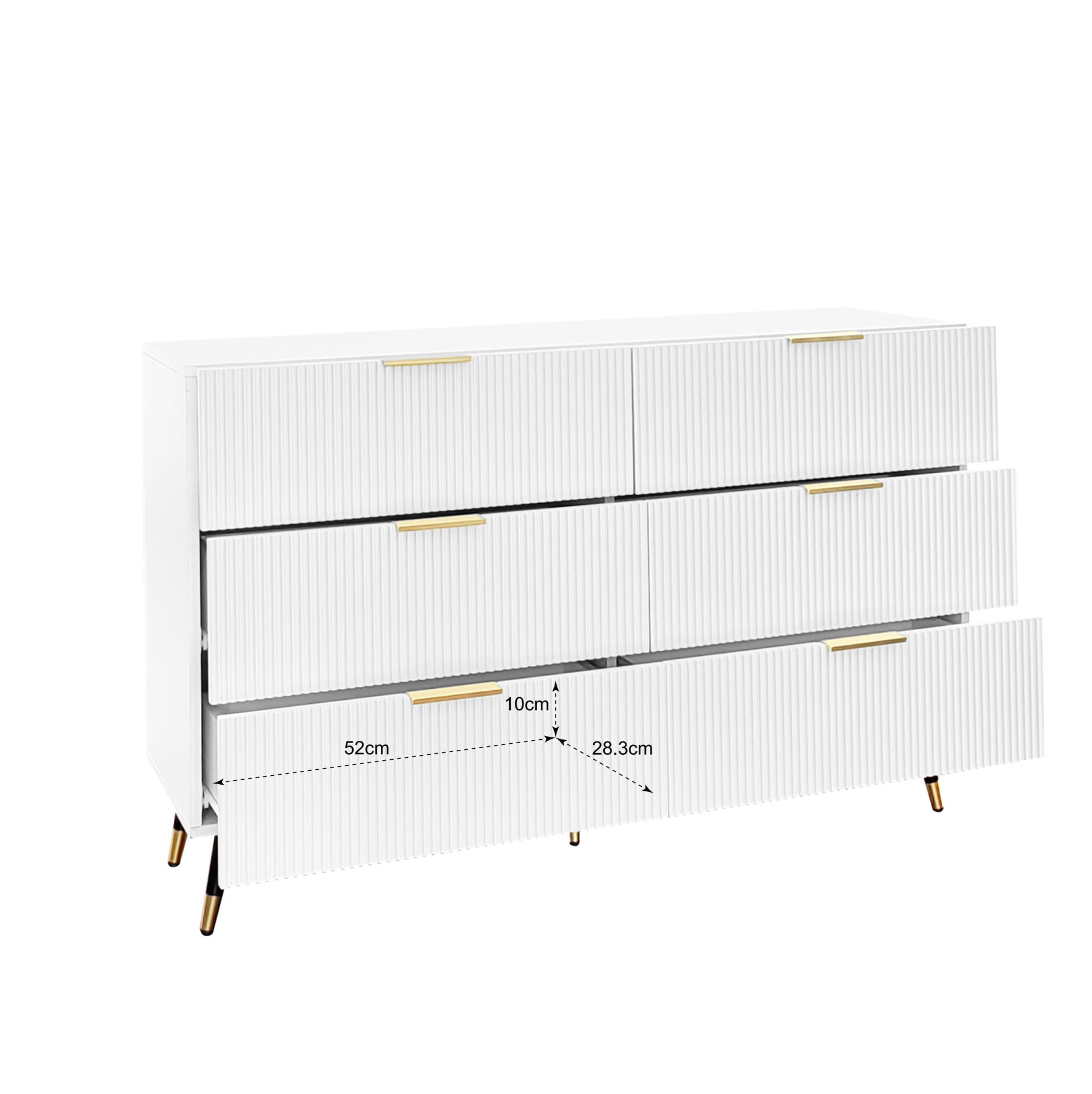 SIDEBOARD 120/40/77 cm aus Spanplatte mit 6 Schubladen Weiß/Goldfarben - Weiß, Holzwerkstoff (120/77/40cm) - Modenvie