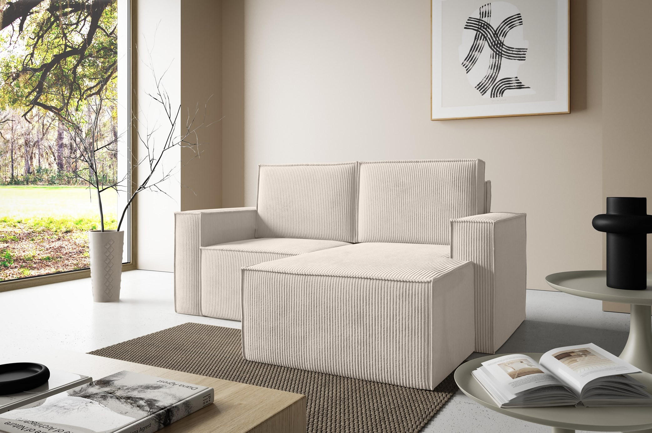 ECKSOFA Orto Beige, Zweisitzer Kordecksofa linke seite - Beige, Holzwerkstoff/Textil (180/141cm) - Bettso