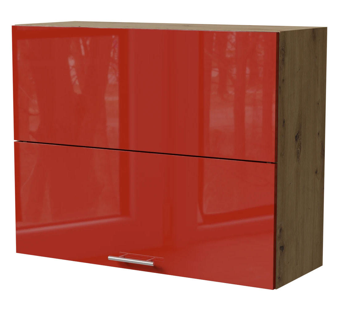 KLAPPHÄNGESCHRANK Brerra W8B/90-AV Eiche Artisan / RAL 3002 karminrot Hochglanz 90 / 32,5 / 72cm - Rot/Eiche Artisan, Holz/Holzwerkstoff (90/72/32.5cm) - Feldmann-Wohnen