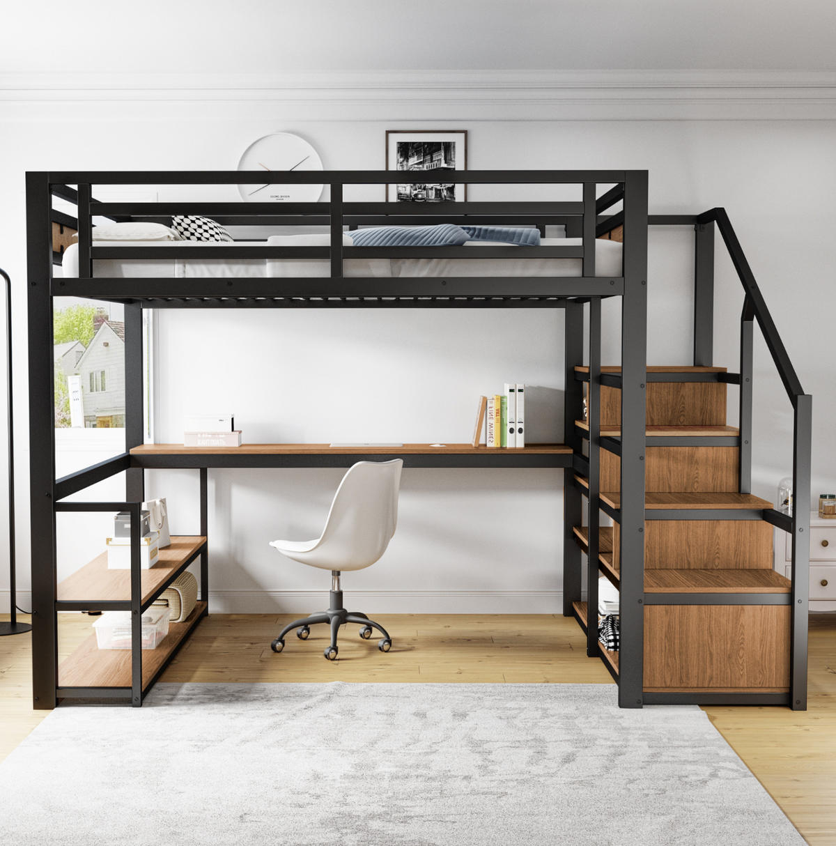 HOCHBETT 140/200 cm Schwarz mit Aufbewahrungsleiter und Tisch aus MDF - Schwarz, Metall (140/200cm) - OKWISH