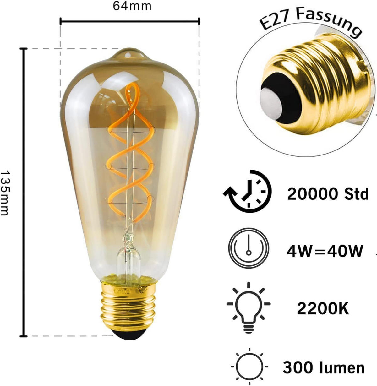 LED žárovka E27 4W (1 ks) - průhledná, sklo (6.4/13.5cm) - Nettlife