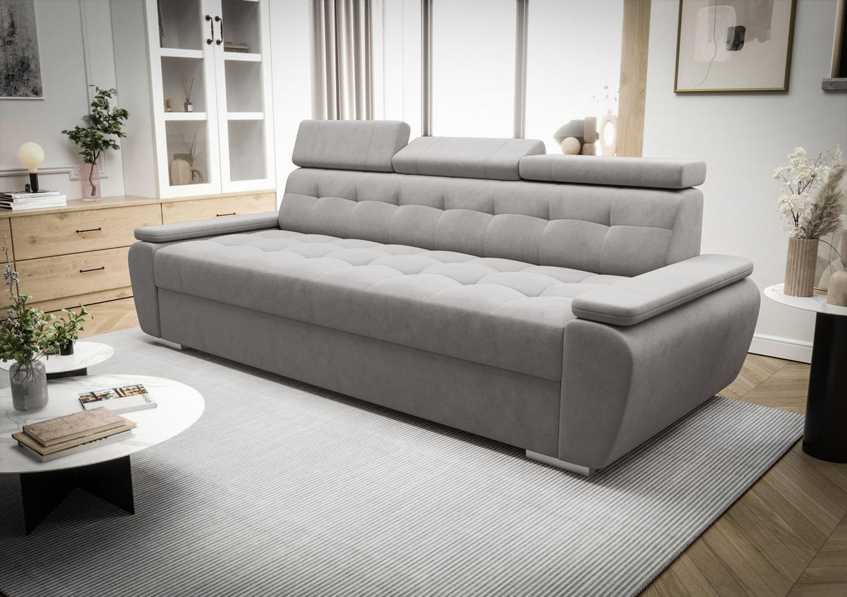 SCHLAFSOFA KONGO 01, Sofa mit Schlaffunktion, Farbe: Grau, Velourstoff - Grau, Textil (230/90/95cm) - O-Sofa