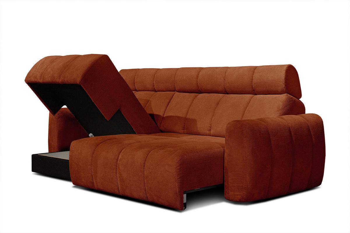 ECKSOFA KIMI 3-Sitzer, ausziehbarer Sitz, verstellbare Kopfstützen, rot - Rot/Schwarz, Holzwerkstoff/Textil (270/160cm) - Courtois Laville
