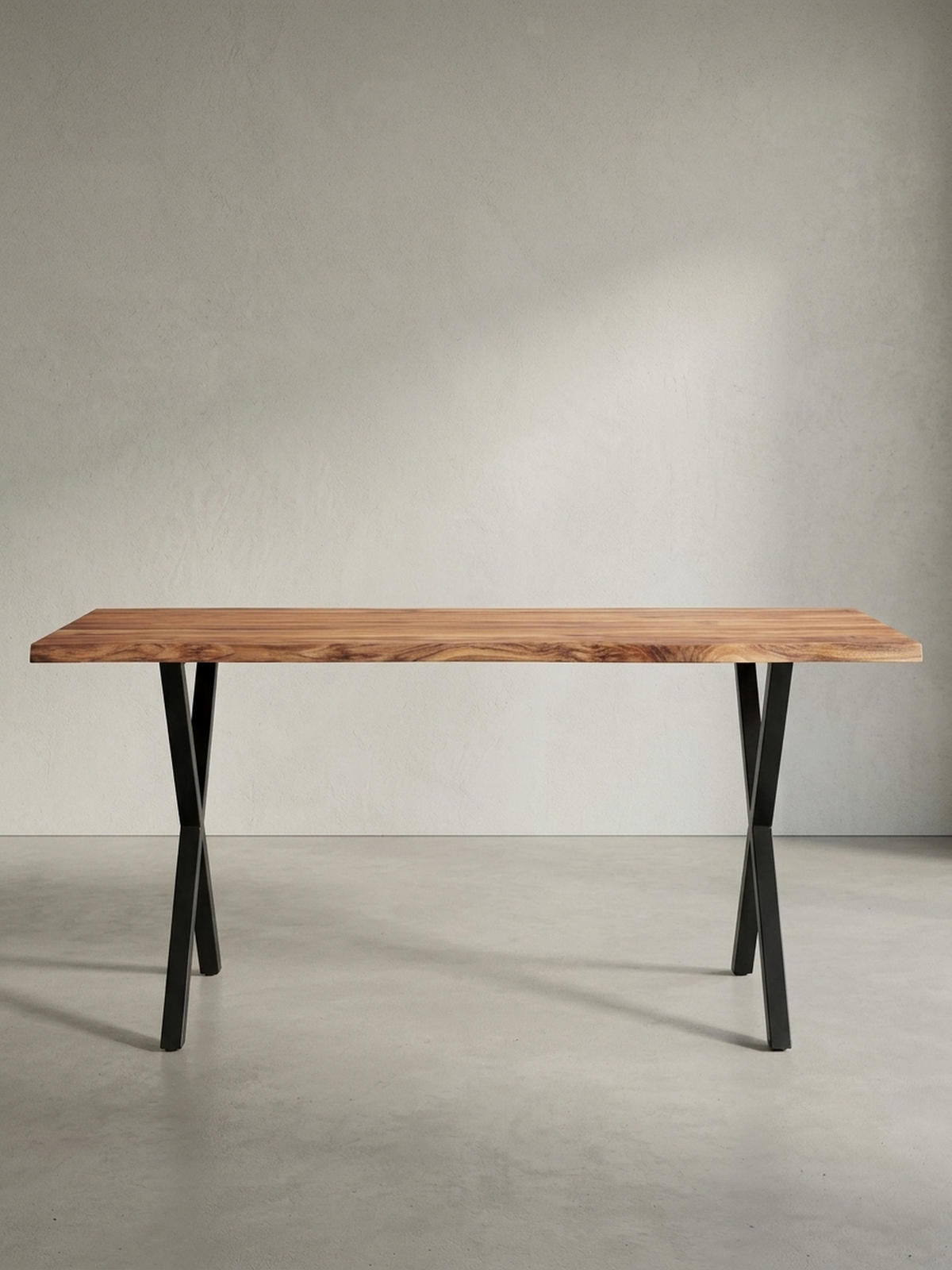 SCHREIBTISCH Massivholz X-Gestell Baumkante Handgefertigt KRETA, Goldbraun-Schwarz 120x60x76 cm - Schwarz/Braun, Holz/Metall (120/60/76cm) - KADIMA DESIGN
