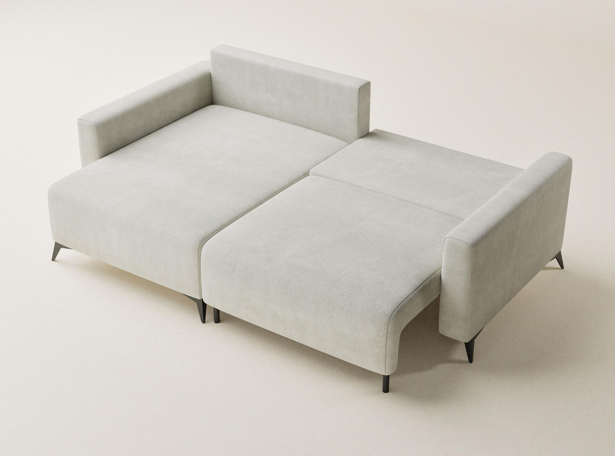 ECKSOFA MIT SCHLAFFUNKTION Leon Creme Webstoff - Creme/Schwarz, Holz/Holzwerkstoff (148/239cm) - Maison de Reve