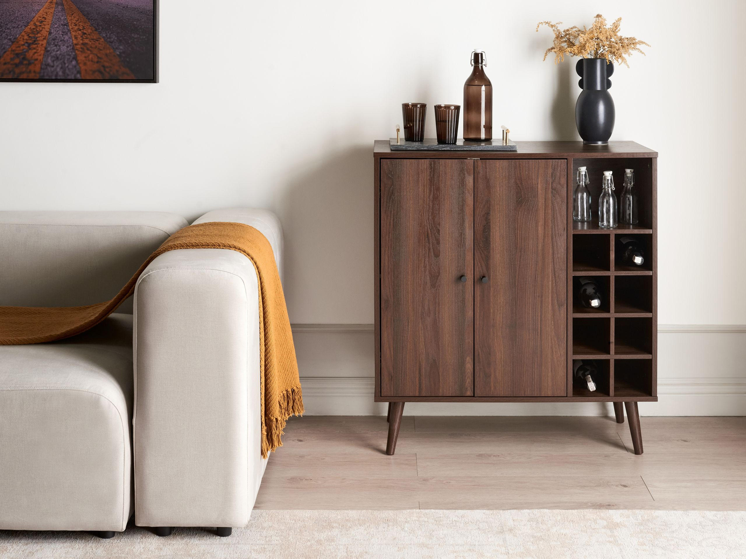 WEINREGAL Dunkelbraun Tullamore - Dunkelbraun, Naturmaterialien (84/91/39cm) - Beliani