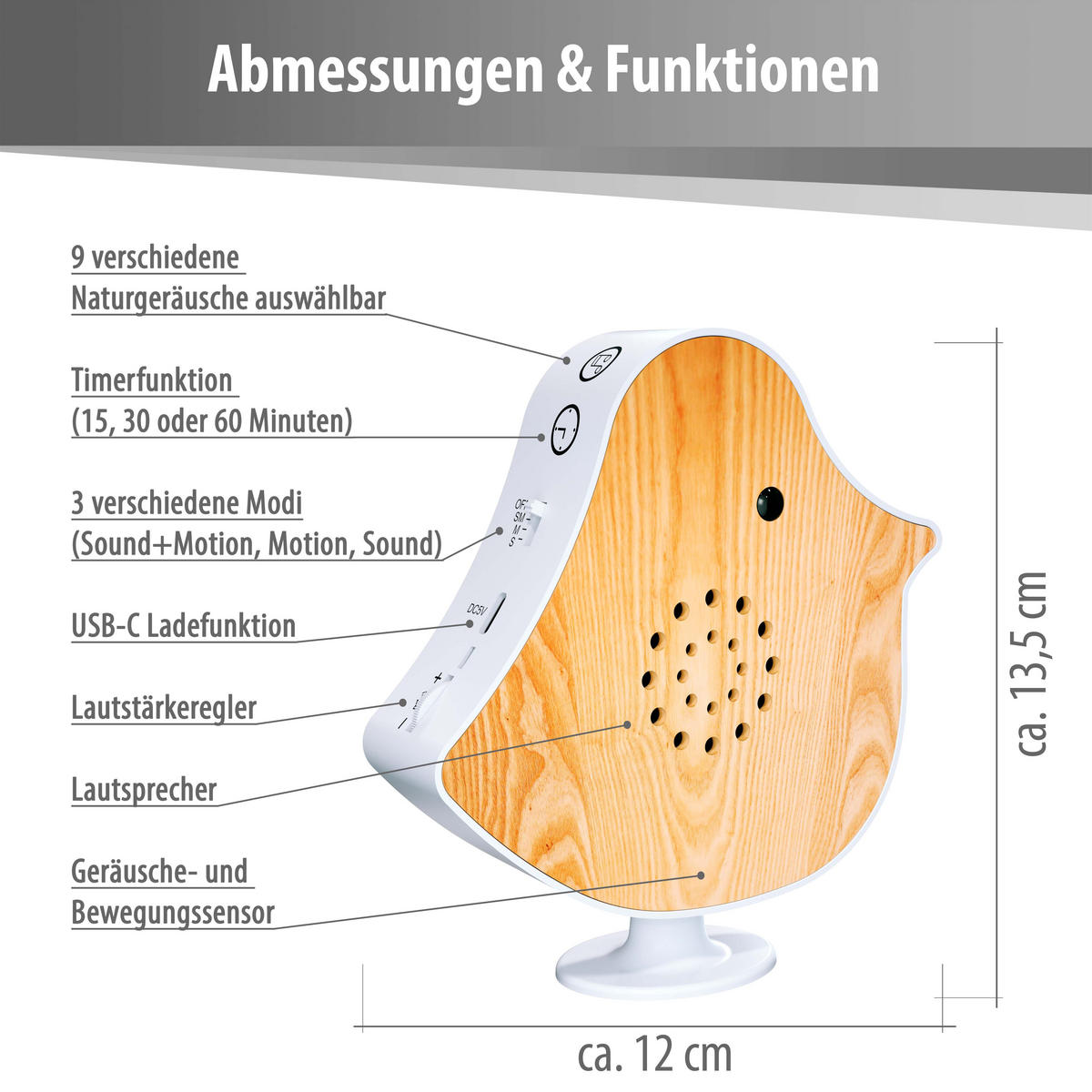 NATURGERÄUSCHE-BOX Vogel Sound Box 14x12x3 Echtholz Weißescher 2er-Set - Hellbraun, Kunststoff (12/13.5/4cm) - Northpoint
