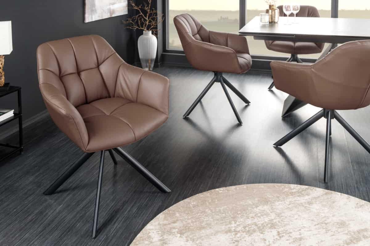 STUHL PAPILLON Echtleder Braun 85 cm - Schwarz, Leder/Metall (65/83/66cm) - riess-ambiente