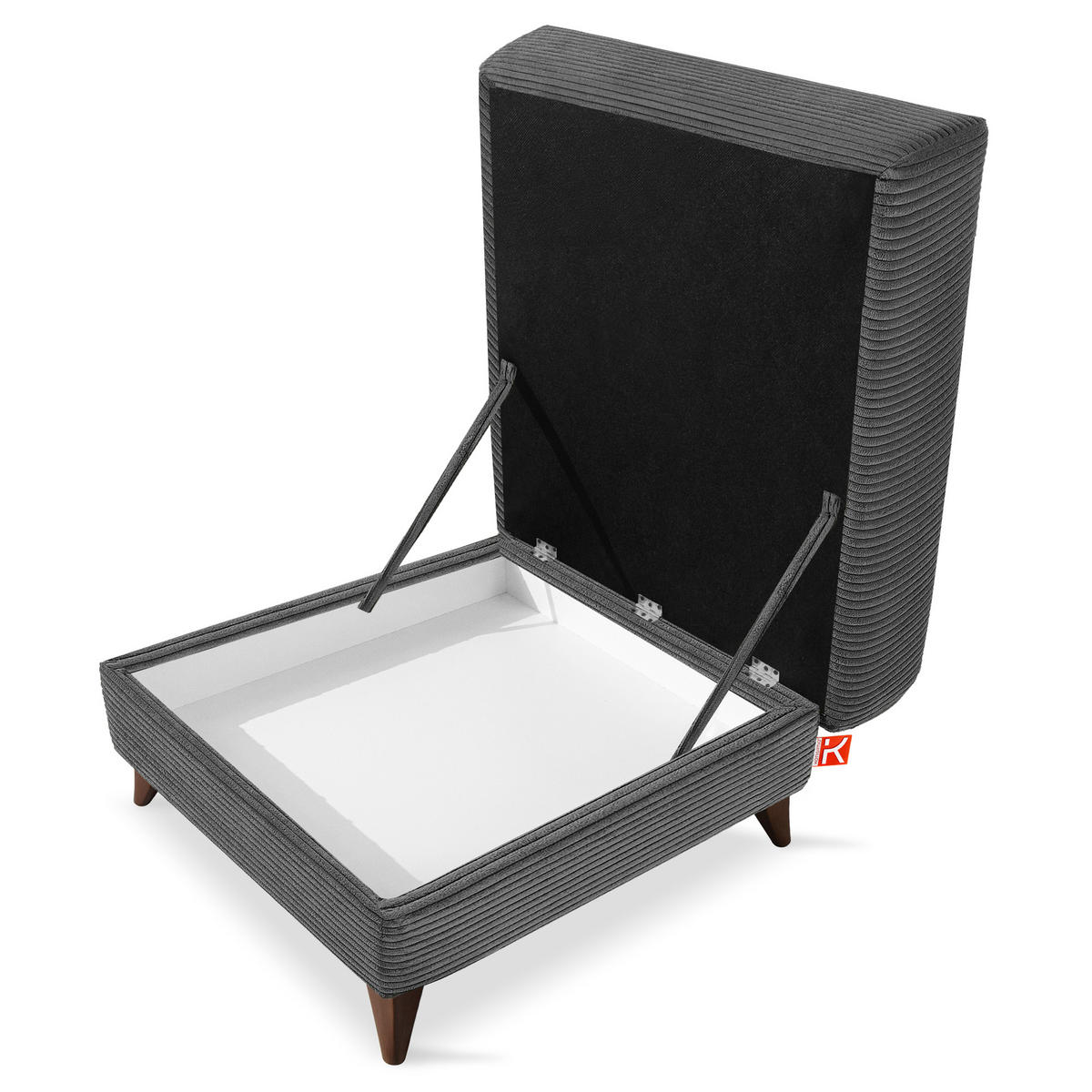 HOCKER GUSTAVO II, Dunkelgrau - Dunkelgrau/Braun, Holz/Holzwerkstoff (92/49/92cm) - KONSIMO®