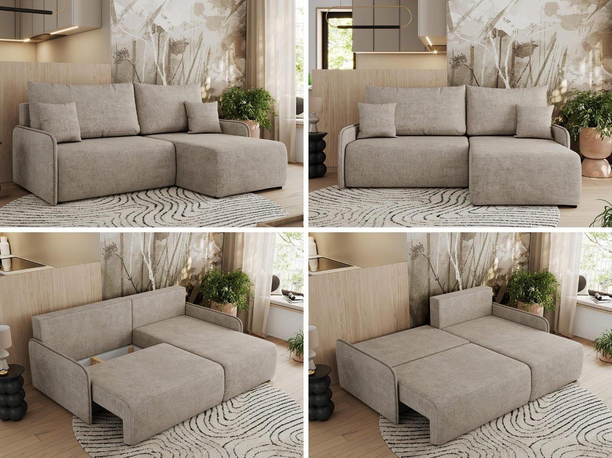 ECKSCHLAFSOFA ARPA L Beige Struktur - rechts - Beige/Schwarz, Kunststoff/Textil (150/198cm) - MKS