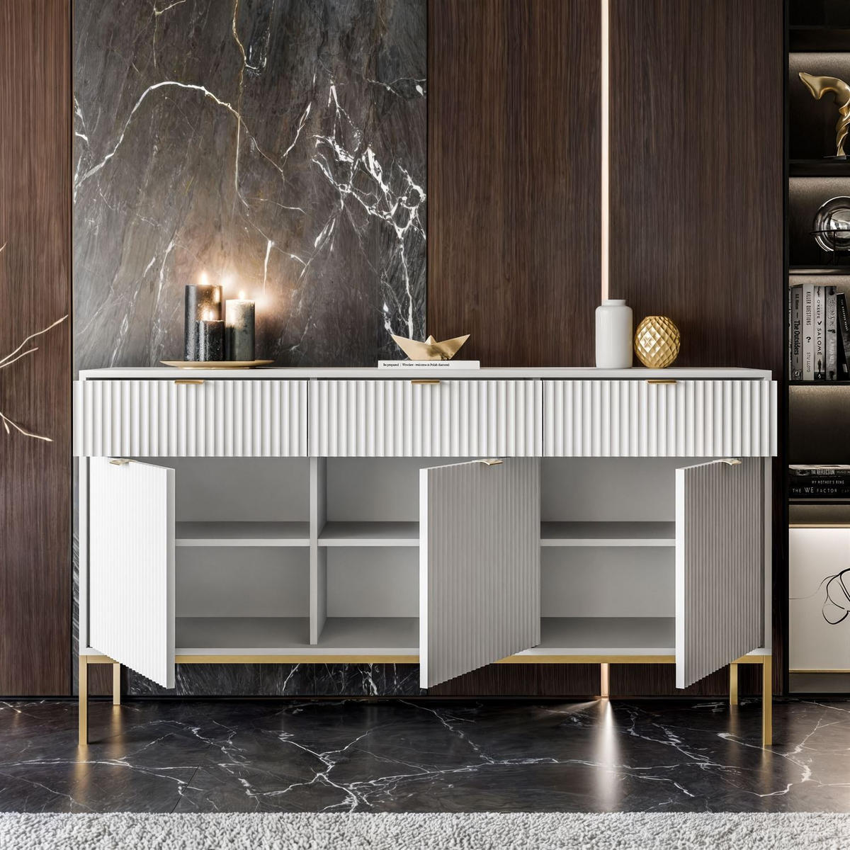 SIDEBOARDS CORTADO GOLD KSZ154 MIT SCHUBLADEN 154 CM WEISS - Weiß, Holzwerkstoff (154/83/39cm) - Lookway