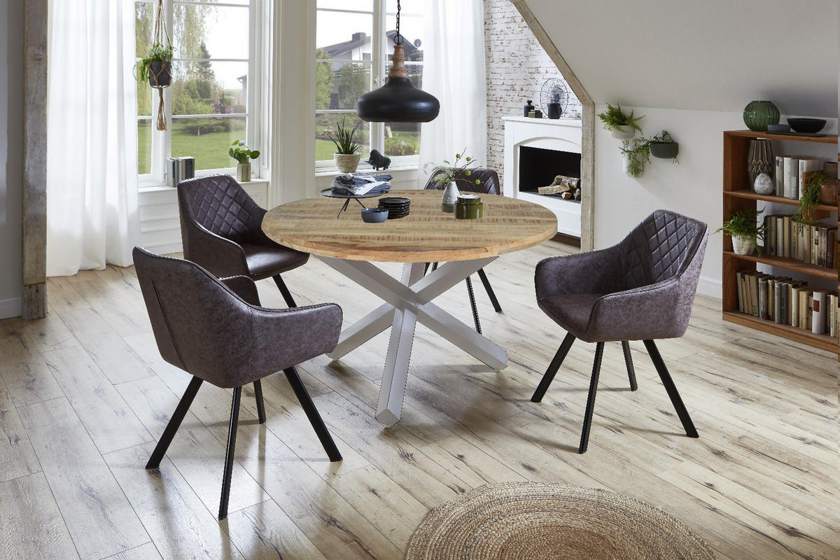 ESSTISCH RUNIS - Beige/Silberfarben, Holz/Metall (140/140/78cm) - SAM