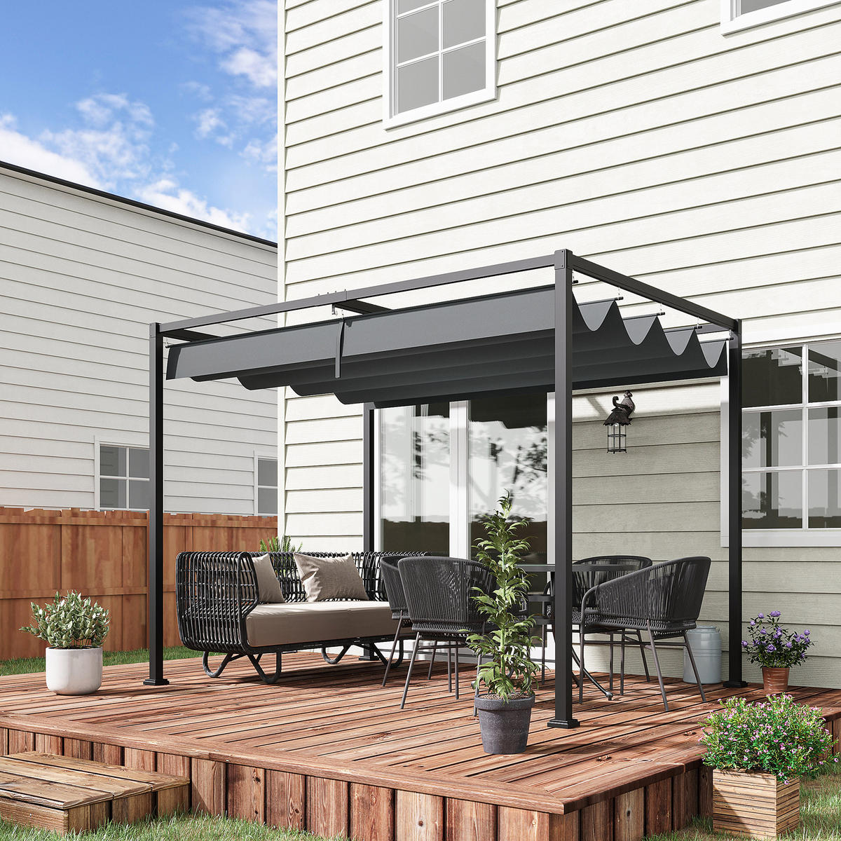 PERGOLA ca. 3 x 2 m als freistehender Gartenpavillon mit verstellbarem Dach und UV-Schutz, Terrassenüberdachung aus Metall, Grau - Grau, Metall (298/221/213cm)
