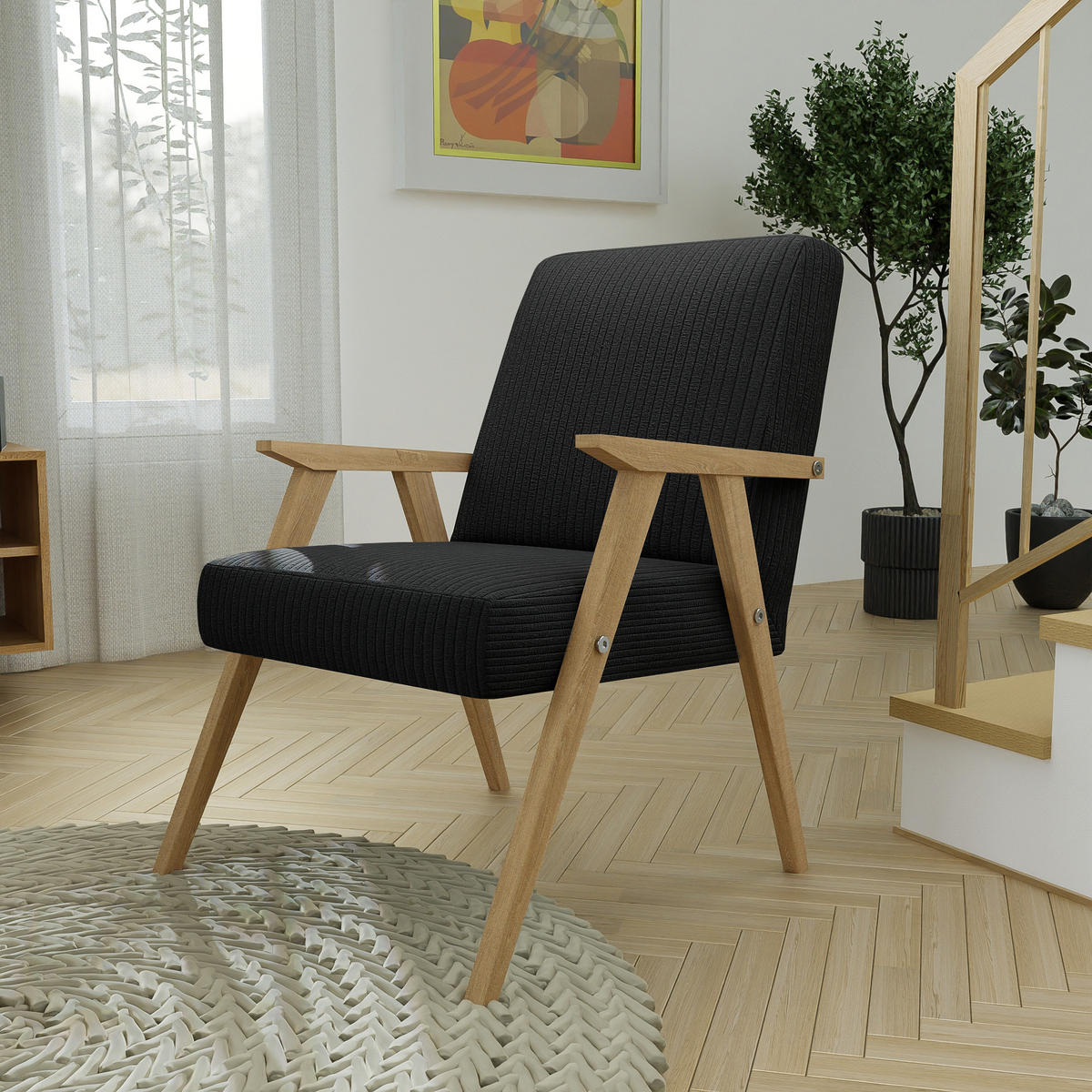 SESSEL PRL Holzgestell, 59/63/81 cm Anthrazit - Anthrazit, Holz/Textil (59/81/63cm) - Idohome
