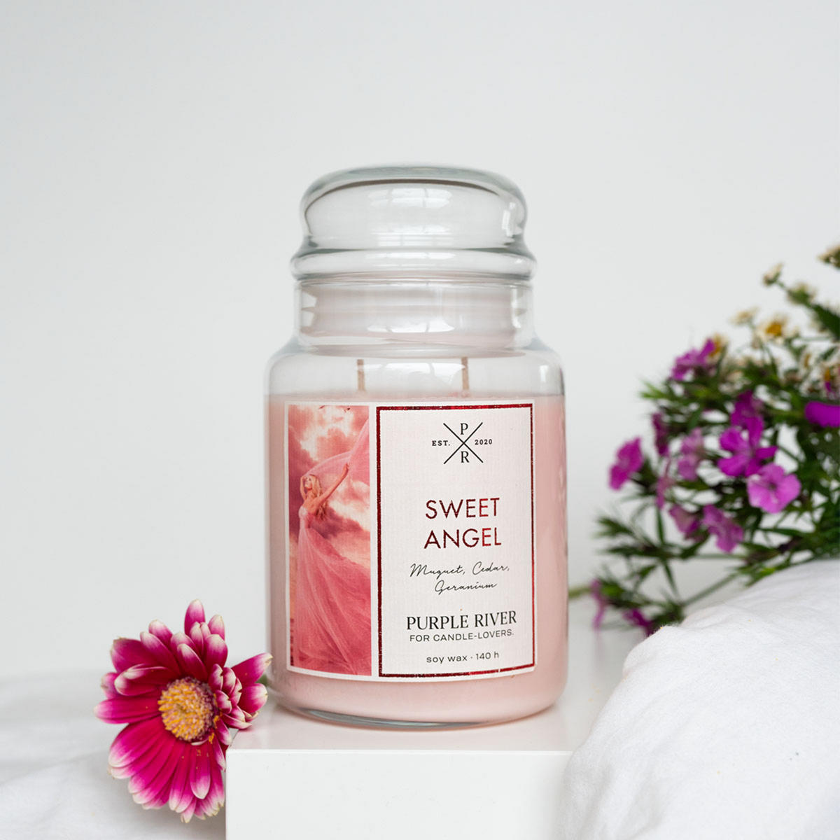 DUFTKERZE Purple River - Pink, Naturmaterialien/Glas (18cm)