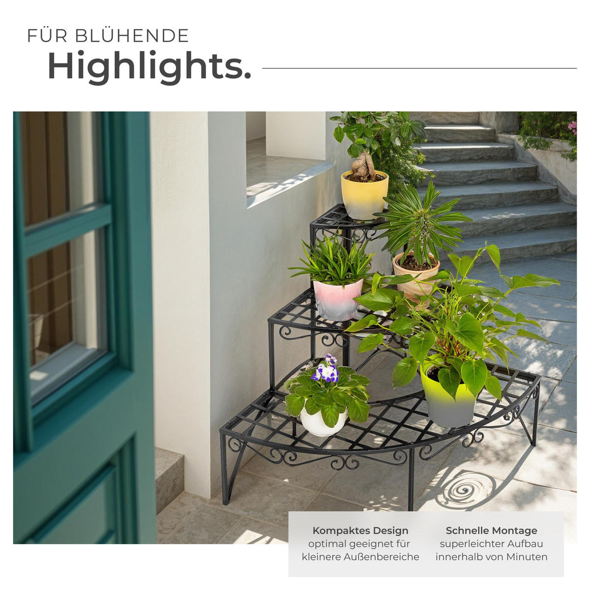 BLUMENTREPPE Aileen,60 x 60 x 60 cm,schwarz - Schwarz, Metall (60/60/60cm) - tectake