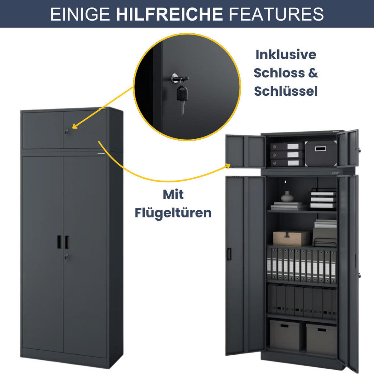 SCHRANKERWEITERUNG Aktenschrank mit 2 Flügeltüren 38x80x40cm Anthrazit - Anthrazit, Metall (80/38/40cm) - DELUKE