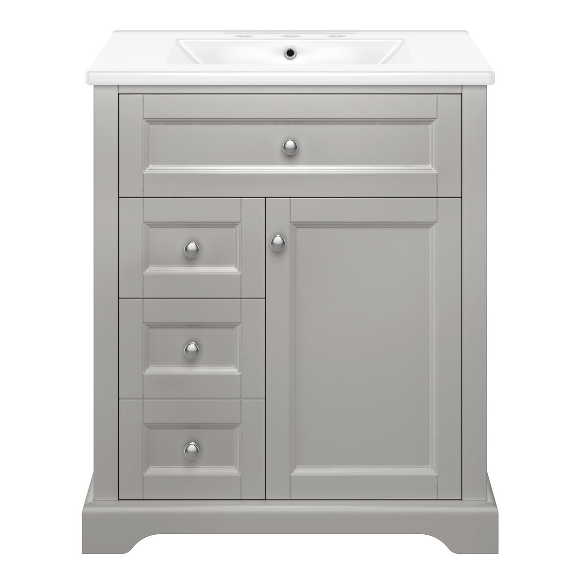 BADEZIMMERSCHRANK mit Waschbecken aus MDF und Keramik 76x46x87 cm Grau freistehend mit Stauraum - Grau, Keramik (76/87/46cm) - Modfu