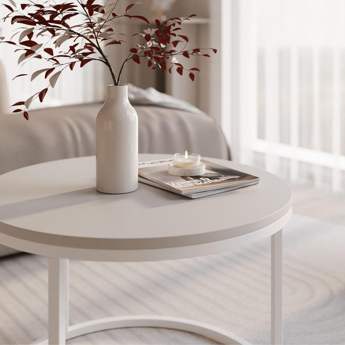 COUCHTISCH 60 cm rund Kaschmir, Weiß Gestell - Kaschmir, Holzwerkstoff (60/60/42cm) - Idohome