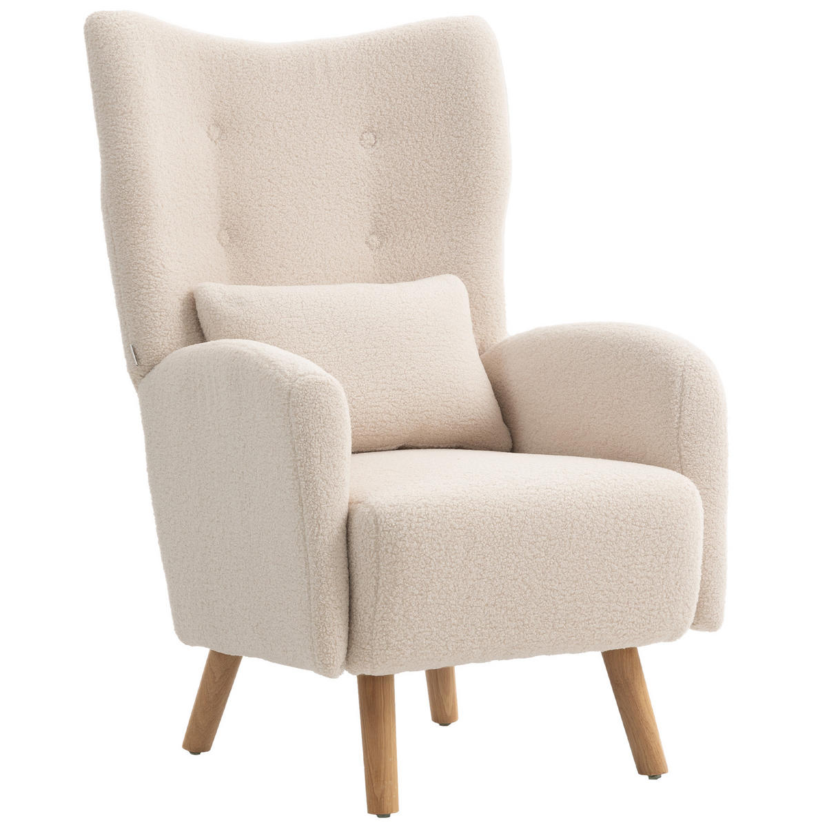 SESSEL DE-06847 mit Plüschbezug und Schaumstoffkissen, Ohrensessel Beige - Beige, Holz/Textil (72/106/77cm) - ComfortXL