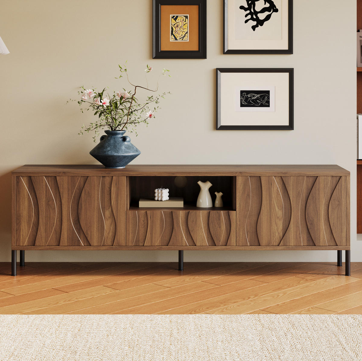 TV-LOWBOARD 160/35/46 cm mit 3 Türen und Kabeldurchlass - Naturfarben, Holzwerkstoff (160/46/35cm) - BEAOK